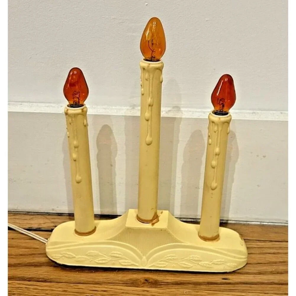 Vintage UL Christmas Holiday Window‎ Candle Trio Plastic Mold Tested & Works